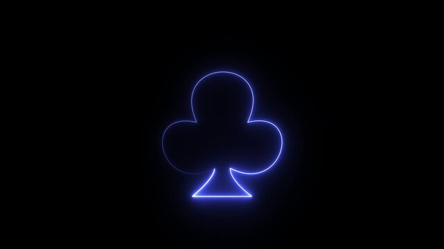 A digital illustration of a club symbol from a deck of cards, styled as a glowing blue neon sign.