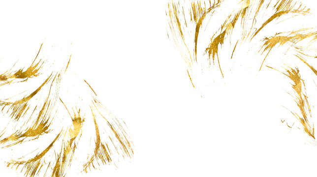 Brushstroke with gold luxury. Watercolor brush stroke gold. Golden foil pieces flake. Old gold texture with gold paper particles and gold flakes that shimmer. PNG Gold sparkle splatter border. 