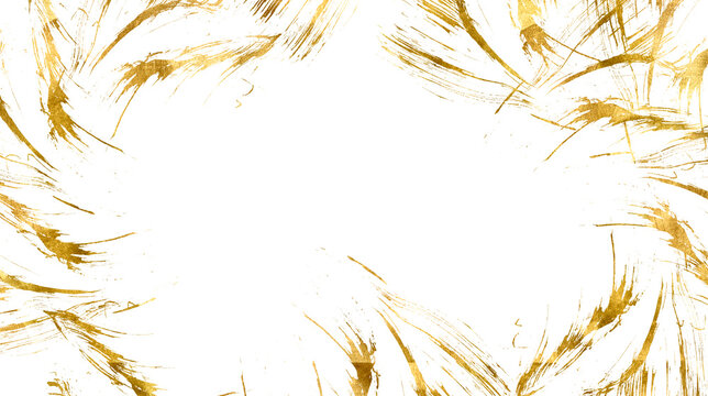 Watercolor gold. Golden foil pieces flake. Gold sparkle splatter border golden luxury abstract foil frame. Gold Foil Frame. Gold stroke on isolated PNG illustration background for holiday projects.