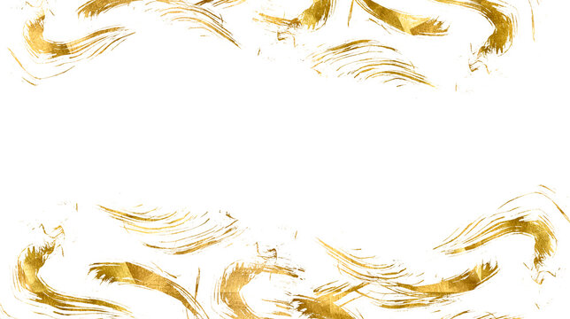 Gold wheat border. Gold Foil splatter glitter Golden stroke on transparent background. Brushstroke with gold. Watercolor brush stroke gold. Golden foil pieces flake. Old gold texture with gold frame. 