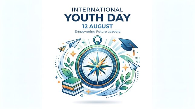 International youth day 12 august empowering future leaders with compass and education elements.