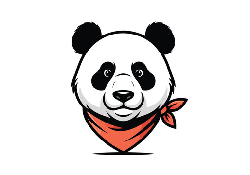 Cute Cartoon Panda Head Wearing A Red Bandana Illustration.