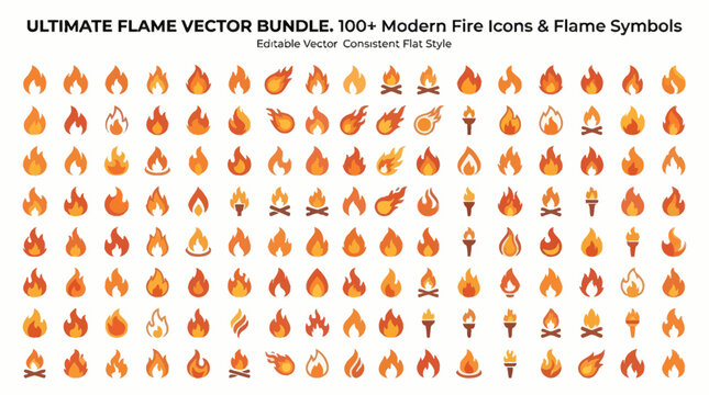 Collection of Modern Flame Vector Icons and Flame Symbols for Design Projects.