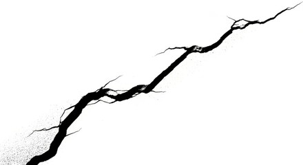 Obraz premium Black Crack Texture and Fissure Graphic Element Isolated on White Background for Design Overlays
