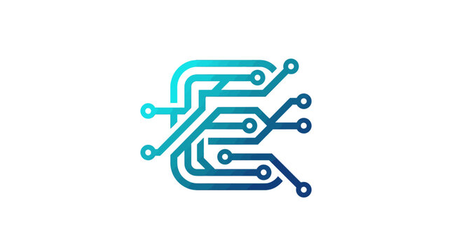 A stylized circuit board logo design.
