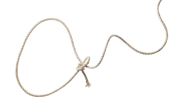 Natural cotton lasso rope with loose loop, isolated on cutout transparent background
