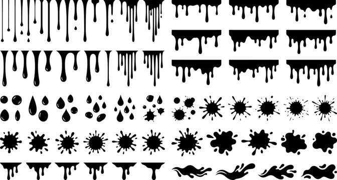 Liquid Drip Splash Collection Melting Paint Ink Blood Drip Splatter Vector Clipart Elements Set Isolated On White Background