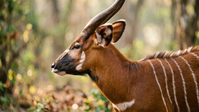 bongo antelope close up in aberdare national park kenya morning light video