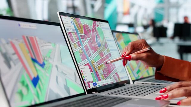 Urban Planner Studies City Map On Laptop