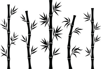 Fototapeta premium Set of black bamboo stalk silhouettes for zen design elements