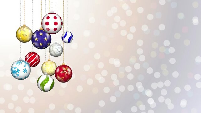 Christmas ornaments hanging with bokeh lights background