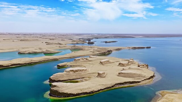 Aerial view of water yardang geological landforms in Qinghai, China