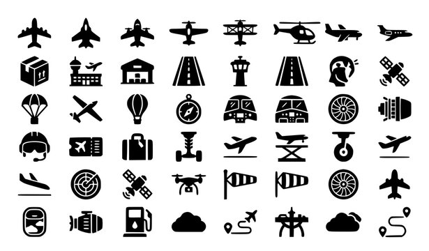 Aviation Glyph Icon Set with Aircraft Air Freight Helicopter and Navigation Vector Symbols