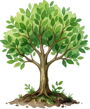 Green forest scene with lush foliage, strong tree trunks, and tiny plants perfect for environmental, nature, and botanical concepts.