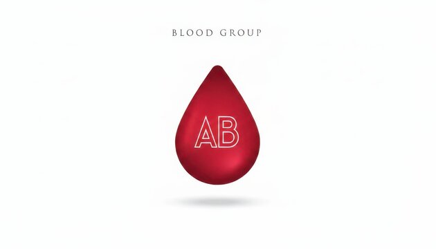 3d realistic red blood drop with ab blood group text isolated on white background