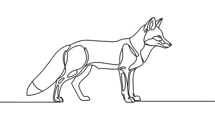 Obraz premium Minimalist fox line art illustration white background.