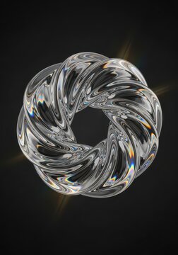 Abstract 3D Glass Torus with Rainbow Light Refractions and Chromatic Aberration on Black Background