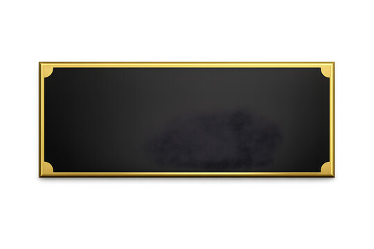 Blank black nameplate with gold border isolated on a transparent background