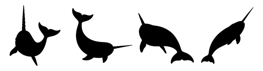 Narwhal Set Silhouette Vector Illustration , Animal Silhouette Vector , Transparent Background © Hikmat Studios
