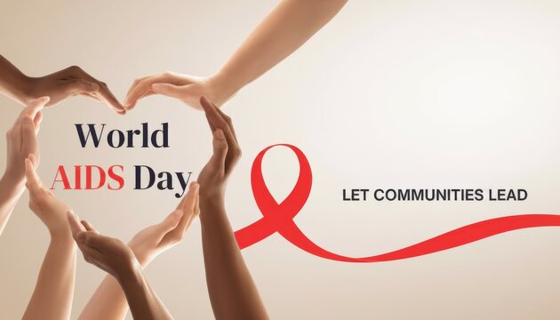 World aids day concept with diverse hands forming a heart shape