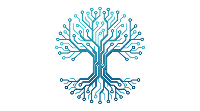 Blue circuit tree logo design element.