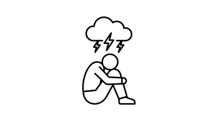 Fototapeta premium Depression concept line art icon of person with storm cloud