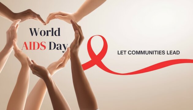 World aids day concept with diverse hands forming a heart shape