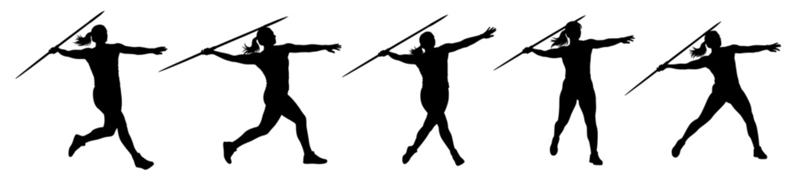 Female Javelin Thrower Set Silhouette Vector Illustration , Animal Silhouette Vector , Transparent Background