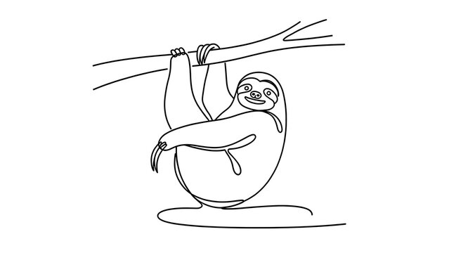 Cute sloth hanging from branch white background.