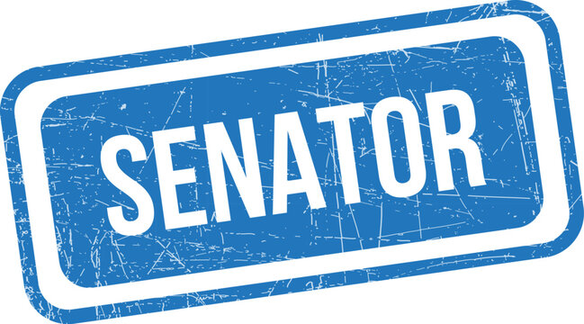 Blue grunge rubber stamp with the word senator on white background