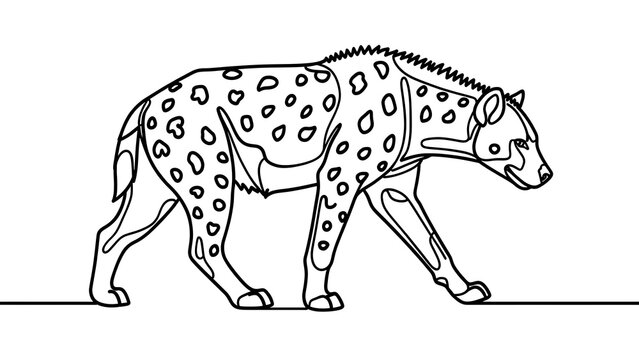 Hyena walking illustration on white background.