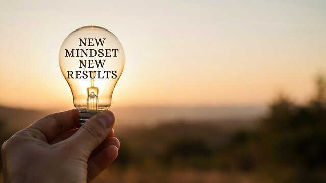 New mindset new results concept with light bulb representing motivation and personal growth