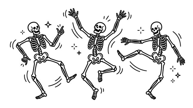 Dancing Skeletons Hand Drawn Doodle Vector Illustration