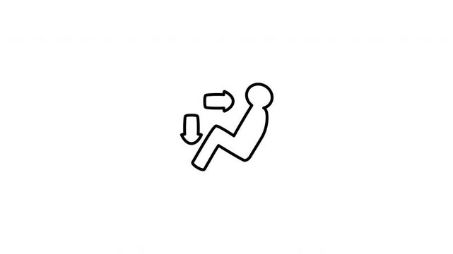 Minimalist outline animation of a car AC climate control ventilation to face and feet dashboard symbol drawing on and fading out. Features 3 color setups.