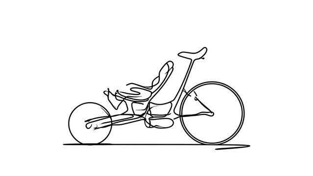 Recumbent bicycle line drawing on white background.