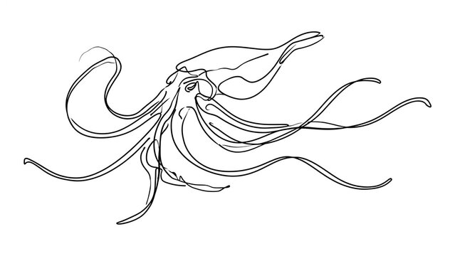 Elegant octopus line art illustration white background.