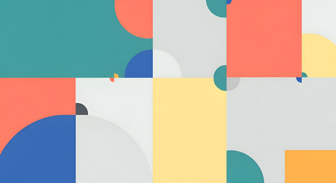 Geometric abstract background with colorful overlapping shapes and circles in flat design style