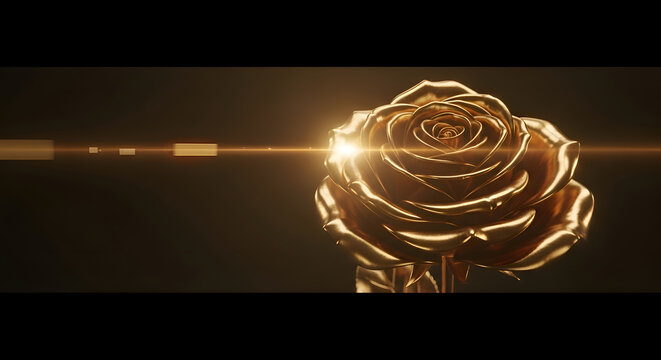 Gleaming golden rose with dramatic lens flare and bokeh luxurious beauty and elegance