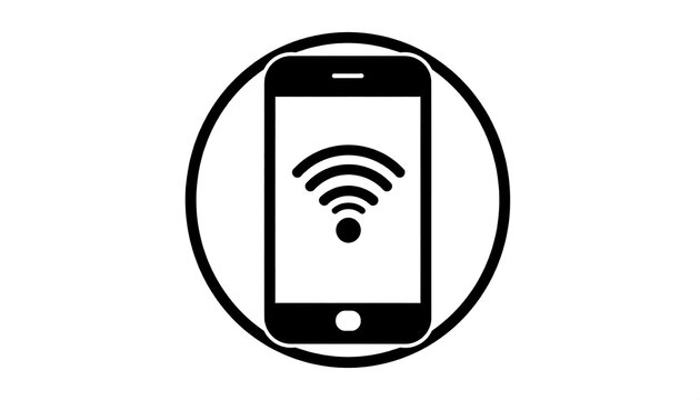 Simple Smartphone Wifi Icon Centered in Circular Symbol on Gray Background
