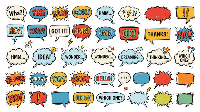 Speech Bubbles Collection: Communication, Ideas, Exclamations, Questions, and Reactions