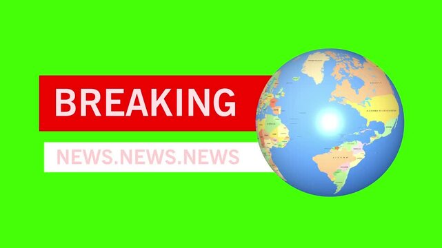  Breaking news lower third banner with realistic earth globe on green screen breaking news, lower third banner, earth globe, green screen, chroma key, news overlay, broadcast template, headline graphi