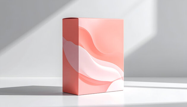 Pink box with abstract wavy organic pattern design studio shot with light shadow effect