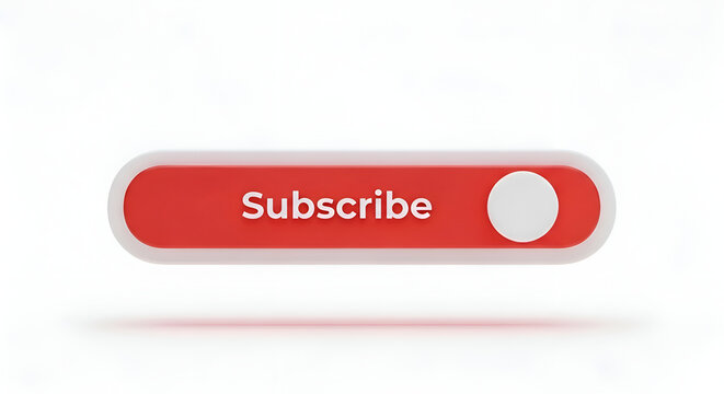 Red and white subscribe button with white circular toggle switch on a clean white background