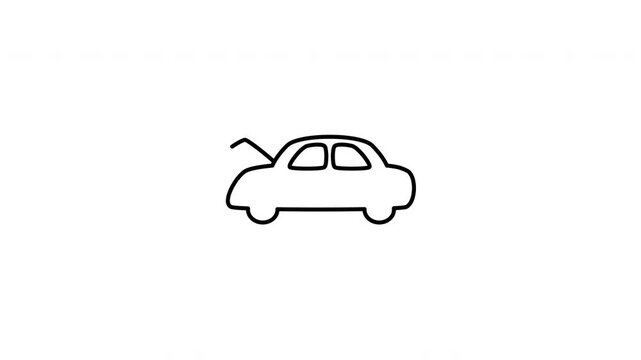 Minimalist outline animation of a sedan car with an open engine hood compartment drawing on and fading out. Features a clean pop up style in 3 color setups.