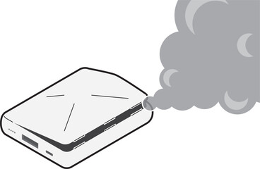 モバイルバッテリーから煙が出ているアイソメトリックイラスト（主線あり） © yotsuda