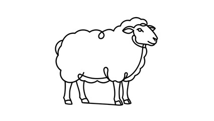 Obraz premium Simple line art sheep illustration white background.