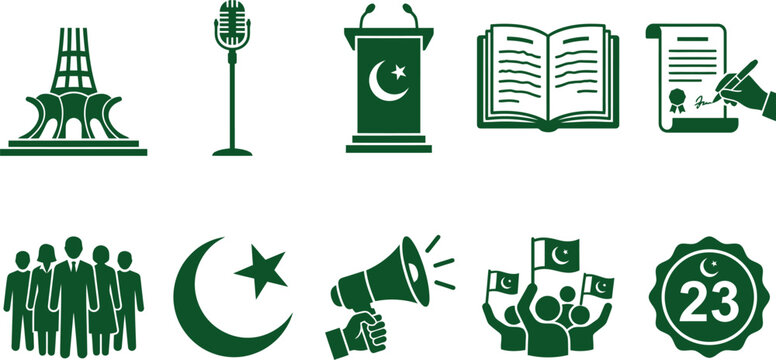 Lahore resolution history symbols templates exhibiting minar e pakistan base structure microphones podium generic open ledger books abstract horizontal text lines