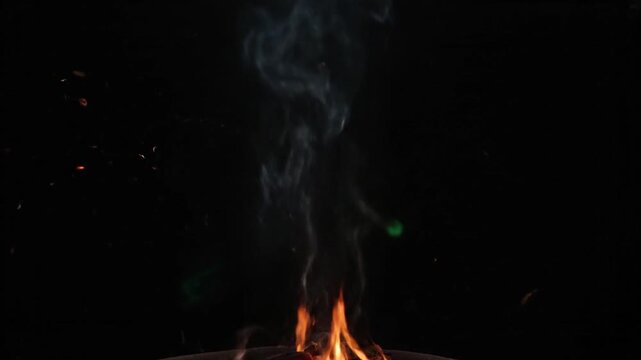 A loop 3D animation of a burning fire at night
