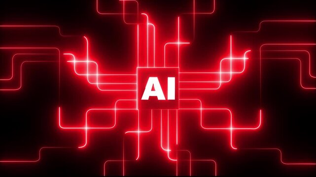 Digital Data moving on ai Circuit Board and CPU loop backgrounds. neon abstract futuristic tech with ai circuit board lines. Computer Processing and organizing data.