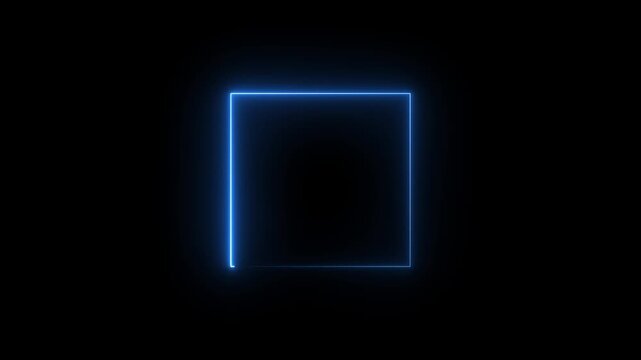 Glowing neon square frame animation. luminous banner animation. blue and red color neon box icon. Neon Figure On Black Background. 4k video